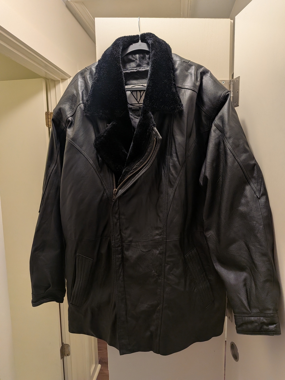 Men's Vintage Oversized Black Leather Coat Removable Lining 2X